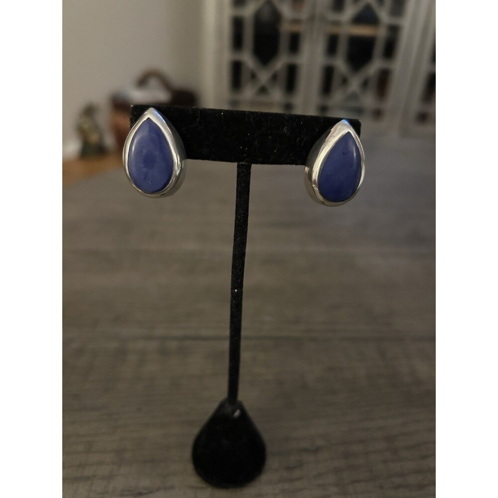 Taxco Sterling Lapis Lazuli Stud Teardrop Earrings 16.90g
